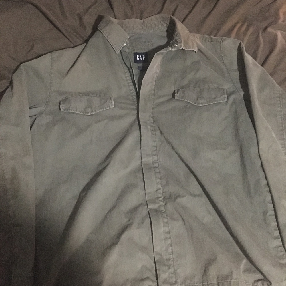 Gap Men’s Medium Jacket Full Zip Button Up Olive Green Utility Military Pockets